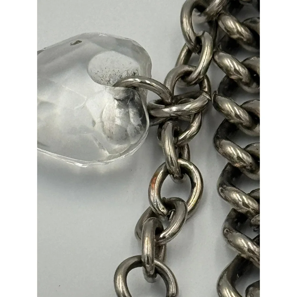 Kathy Van‎ Zeeland Silver Tone Heart Bag Charm Keychain Clear Faceted Hearts Y2K
